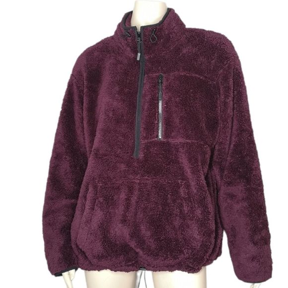 PINK Victoria's Secret Tops - Pink Victoria's Secret Sherpa Half Zip Fleece Plum Pullover Shacket Extra Large